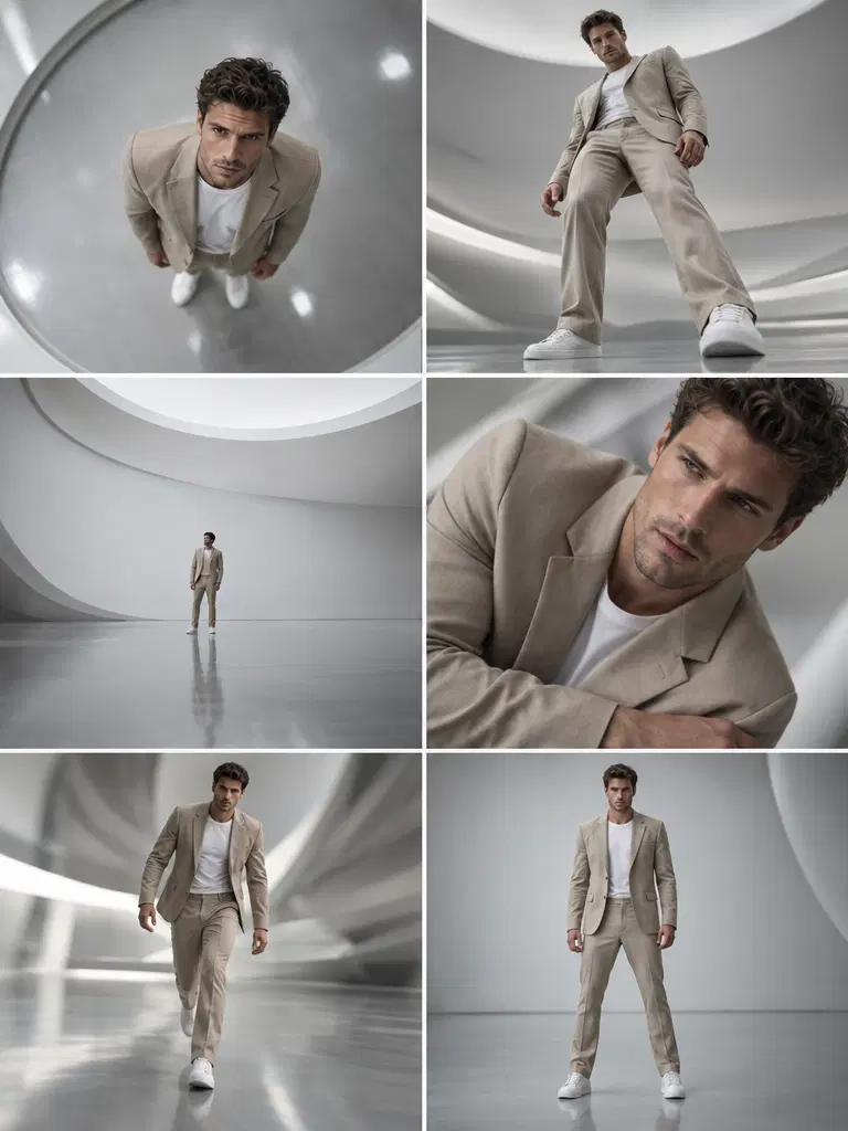 Futuristic Hall Fashion Shot Sequence — an example generated with GPT Image 2.5 from the prompt on this card