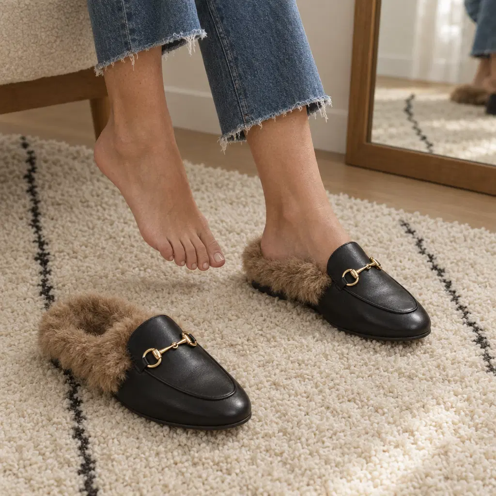 E-commerce Main Image - Luxury Fur-Lined Loafer Lifestyle Photo — an example generated with GPT Image 2.5 from the prompt on this card