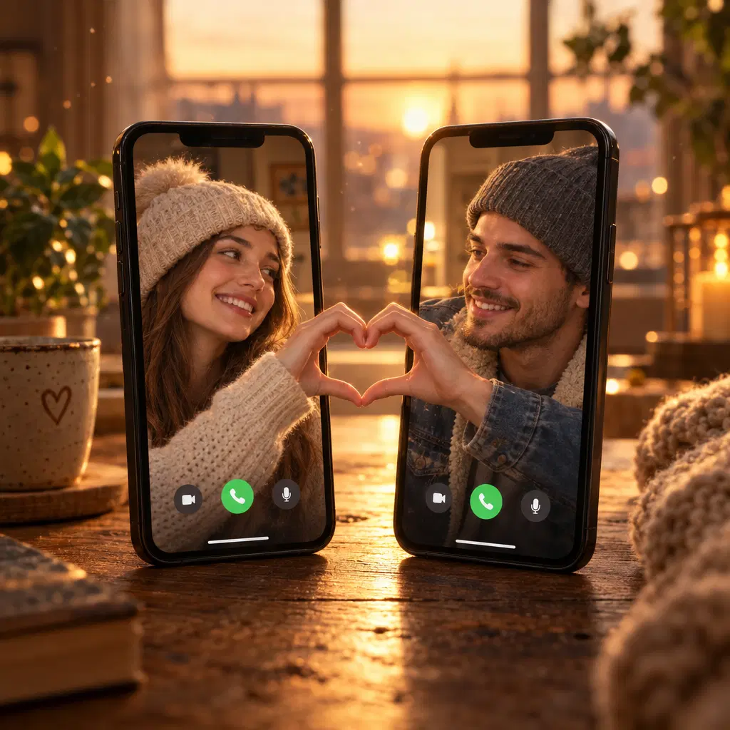 Romantic Smartphone Couple Scene Product Shot — an example generated with GPT Image 2.5 from the prompt on this card
