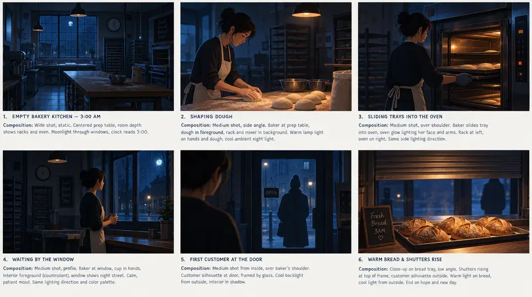 Storyboard sequence — an example generated with GPT Image 2.5 from the prompt on this card